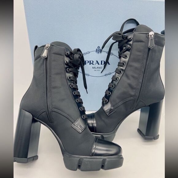 Prada 110 Leather & Nylon Hiker Booties 8.5 - Picture 2 of 9